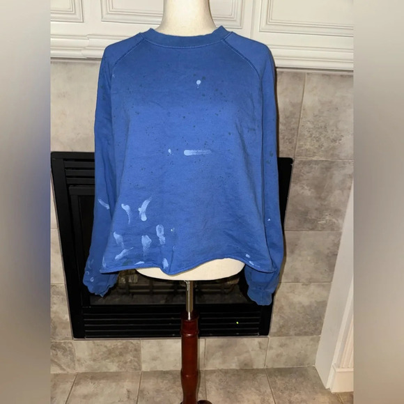 MNML Other - MNML Men's Painter Crewneck Cropped Distressed Sweatshirt Blue Size Small